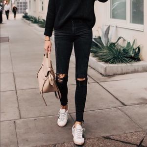Free people high waisted black distressed skinny jeans